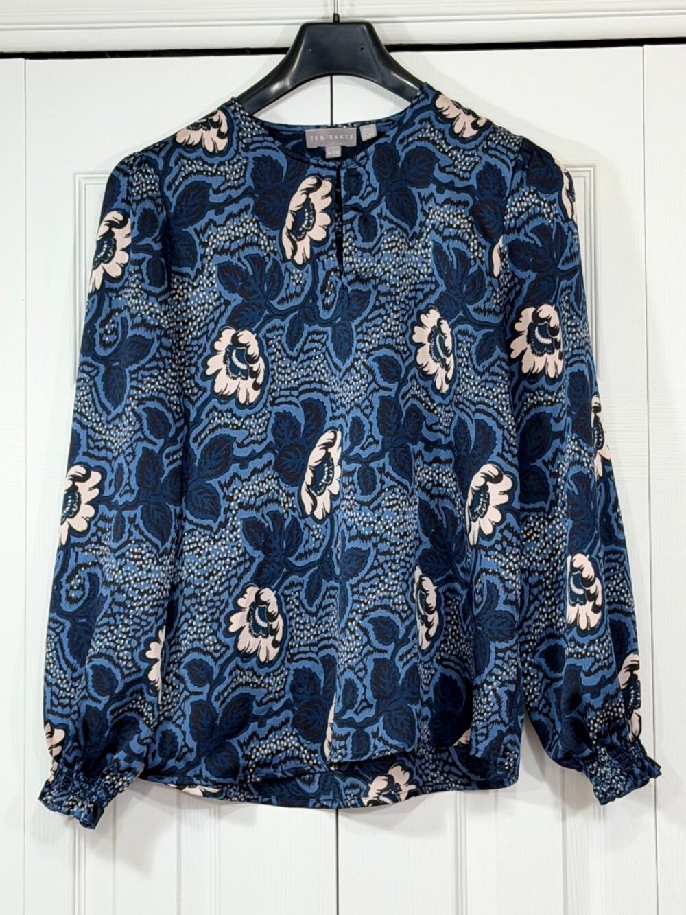 Ted Baker Blue Floral Long-Sleeve Blouse with Pink Accents